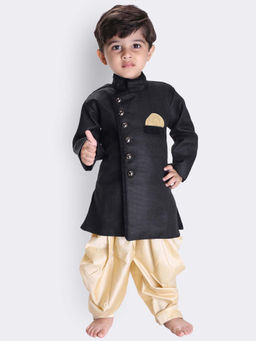 Vastramay - Boys Black Cotton Blend Sherwani With Dhoti (Set of 2)