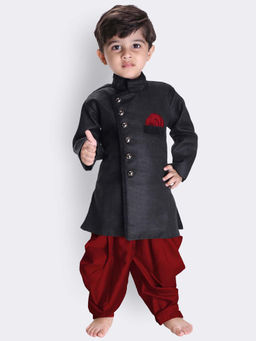 Vastramay - Boys Black Cotton Blend Sherwani With Dhoti (Set of 2)
