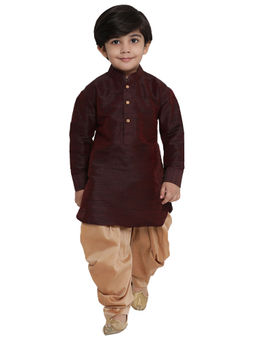 Vastramay - Boys Wine Cotton Silk Blend Kurta With Dhoti (Set of 2)
