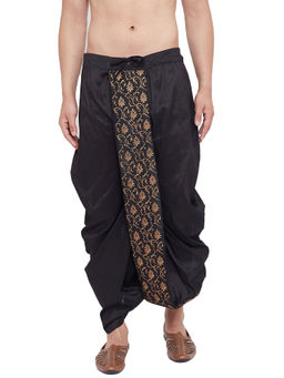 Vastramay - Men's Black Silk Blend Embroidered DhotiFree Size