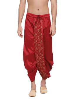 Vastramay - Men's Maroon Silk Blend DhotiFree Size