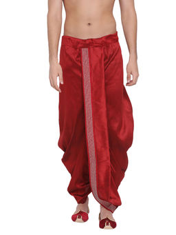 Vastramay - Men's Maroon Silk Blend DhotiFree Size