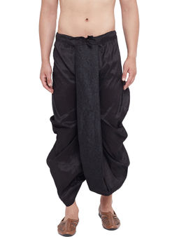 Vastramay - Men's Black Silk Blend Embroidered DhotiFree Size