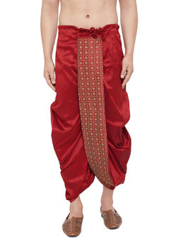 Vastramay - Men's Maroon Embroidered DhotiFree Size