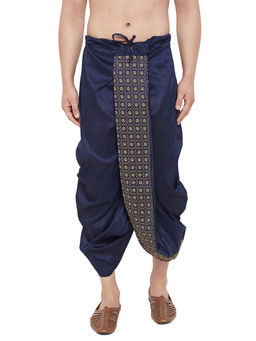 Vastramay - Men's Navy Blue Embroidered DhotiFree Size