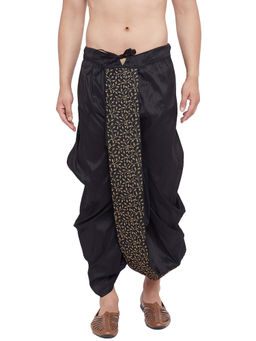 Vastramay - Men's Black Silk Blend Embroidered DhotiFree Size