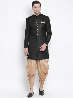Vastramay - Black Silk Blend Sherwani With Dhoti (Set of 2)