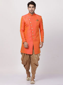 Vastramay - Orange Silk Blend Sherwani With Dhoti (Set of 2)