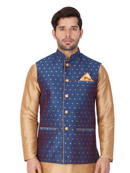 Vastramay - Navy Blue Silk Blend Ethnic Jacket