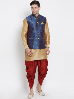 Vastramay - Gold Silk Blend Ethnic Jacket With Kurta And Dhoti Pant (Set of 3)