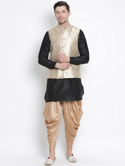 Vastramay - Black Silk Blend Ethnic Jacket With Kurta And Dhoti Pant (Set of 3)