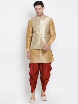Vastramay - Gold Silk Blend Ethnic Jacket With Kurta And Dhoti Pant (Set of 3)