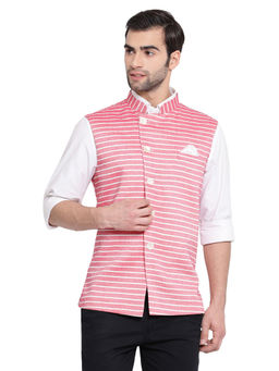 Vastramay - Men Red Cotton Blend Nehru Jacket