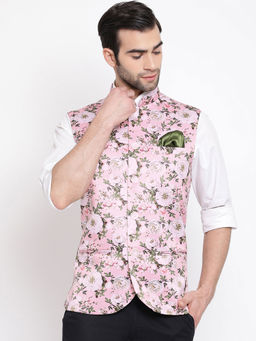Vastramay - Floral Pink Nehru Jacket