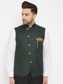 Vastramay - Green Cotton Blend Nehru Jacket