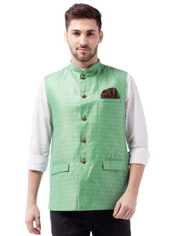 Vastramay - Men Green Silk Blend Nehru Jackets