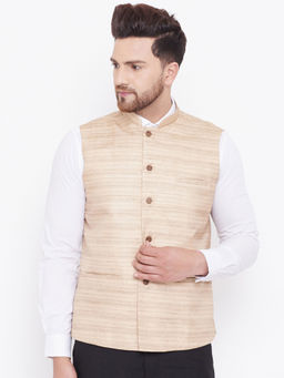 Vastramay - Beige Silk Blend Nehru Jacket