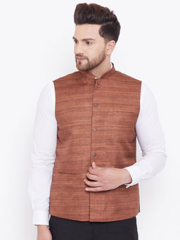 Vastramay - Coffee Brown Silk Blend Nehru Jacket