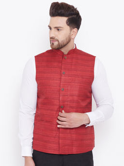 Vastramay - Maroon Silk Blend Nehru Jacket