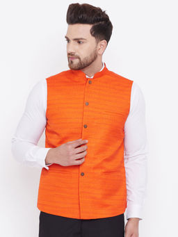 Vastramay - Orange Silk Blend Nehru Jacket