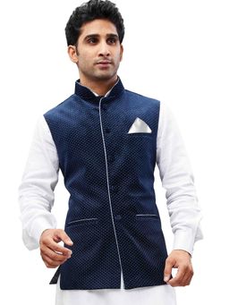 Vastramay - Navy Blue Velvet Ethnic Jacket