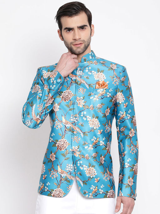 Vastramay Turquoise Blue Silk Blend Jodhpuri
