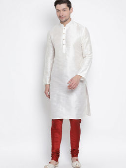 Vastramay - Men's Cream Silk Blend Kurta and Pyjama (Set of 2)