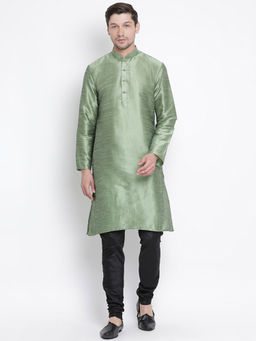 Vastramay - Light Green Silk Blend Kurta And Churidar (Set of 2)