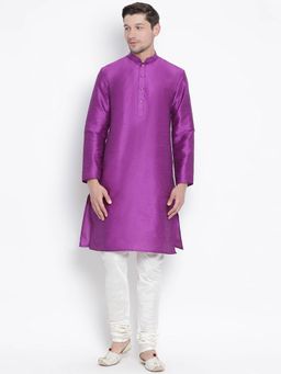 Vastramay - Men's Purple Silk Blend Kurta and Pyjama (Set of 2)