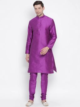 Vastramay - Men's Purple Silk Blend Kurta and Pyjama (Set of 2)