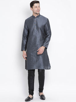 Vastramay - Grey Silk Blend Kurta And Churidar (Set of 2)