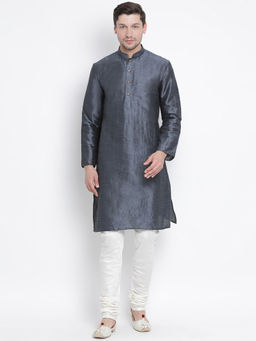 Vastramay - Grey Silk Blend Kurta And Churidar (Set of 2)