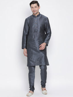 Vastramay - Grey Silk Blend Kurta And Churidar (Set of 2)