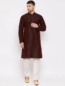 Vastramay - Men's Maroon Silk Blend Kurta and Pyjama (Set of 2)