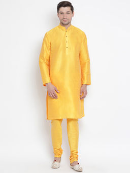 Vastramay - Yellow Silk Blend Kurta And Churidar (Set of 2)