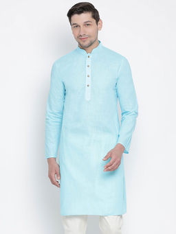 Vastramay - Light Blue Cotton Linen Blend Kurta