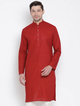 Vastramay - Maroon Cotton Linen Blend Kurta