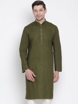 Vastramay - Green Cotton Linen Blend Kurta