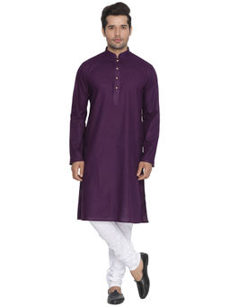 Vastramay - Men's Purple Silk Blend Kurta and Pyjama (Set of 2)