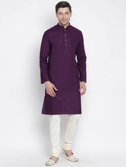 Vastramay - Men's Purple Silk Blend Kurta and Pyjama (Set of 2)
