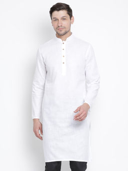 Vastramay - White Cotton Linen Blend Kurta