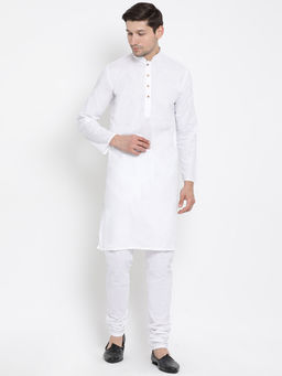 Vastramay - White Cotton Linen Blend Kurta And Churidar (Set of 2)