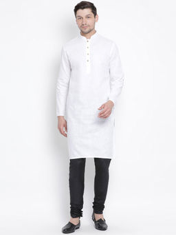 Vastramay - White Cotton Linen Blend Kurta And Churidar (Set of 2)