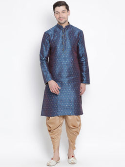 Vastramay - Blue Silk Blend Kurta And Dhoti Pant (Set of 2)