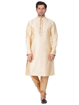 Vastramay - Gold Silk Blend Kurta And Churidar (Set of 2)