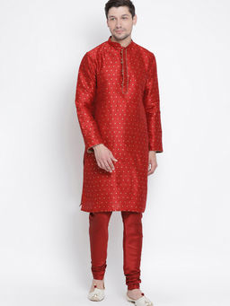 Vastramay - Maroon Silk Blend Kurta And Churidar (Set of 2)