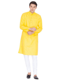 Vastramay - Men's Yellow Silk Blend Kurta and Pyjama (Set of 2)