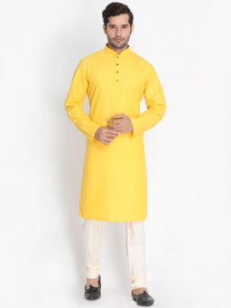 Vastramay - Men's Yellow Silk Blend Kurta and Pyjama (Set of 2)