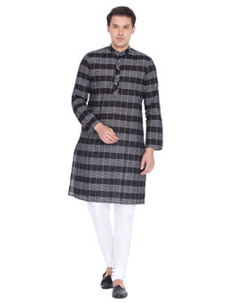 Vastramay - Black Pure Cotton Kurta And Churidar (Set of 2)