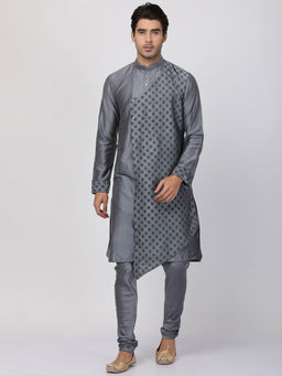 Vastramay - Grey Cotton Blend Kurta And Churidar (Set of 2)